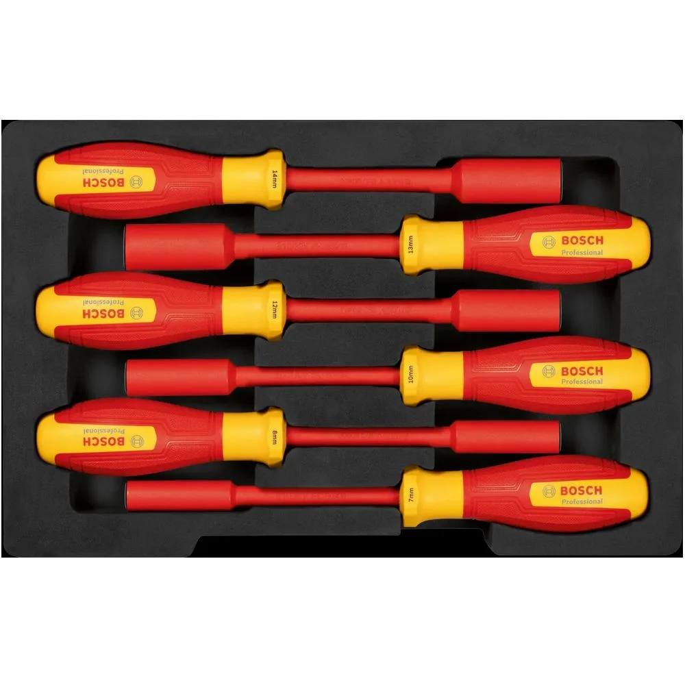 Jogo Chave Canhao Haste Isolada 1000V 6pcs VDE EN/IEC60900 CRV 7-14MM Bosch 1600A02NF3