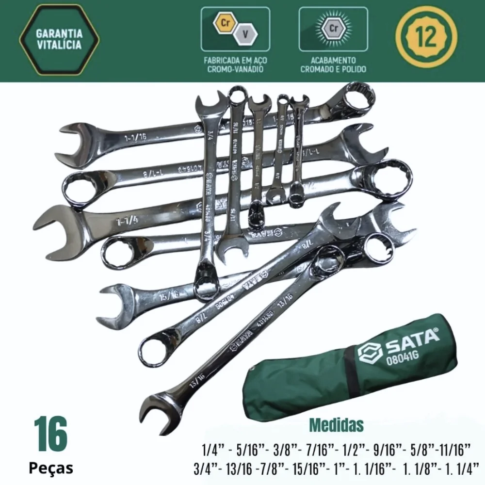 Jogo Chave Combinada 16pcs CRV 1/4A1.1/4" Sata ST08041G
