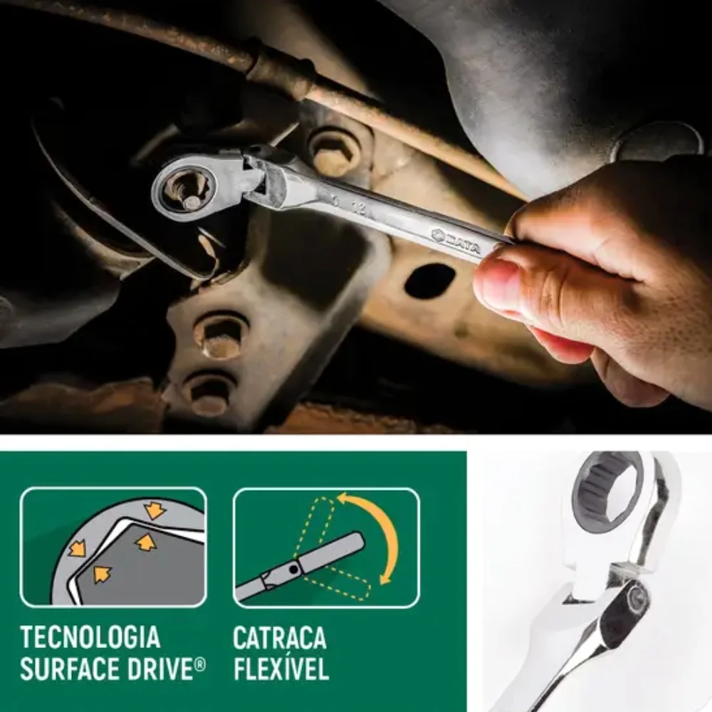 Jogo Chave Combinada com Catraca 16pcs Articulada CRV 8A25MM Sata ST09044G