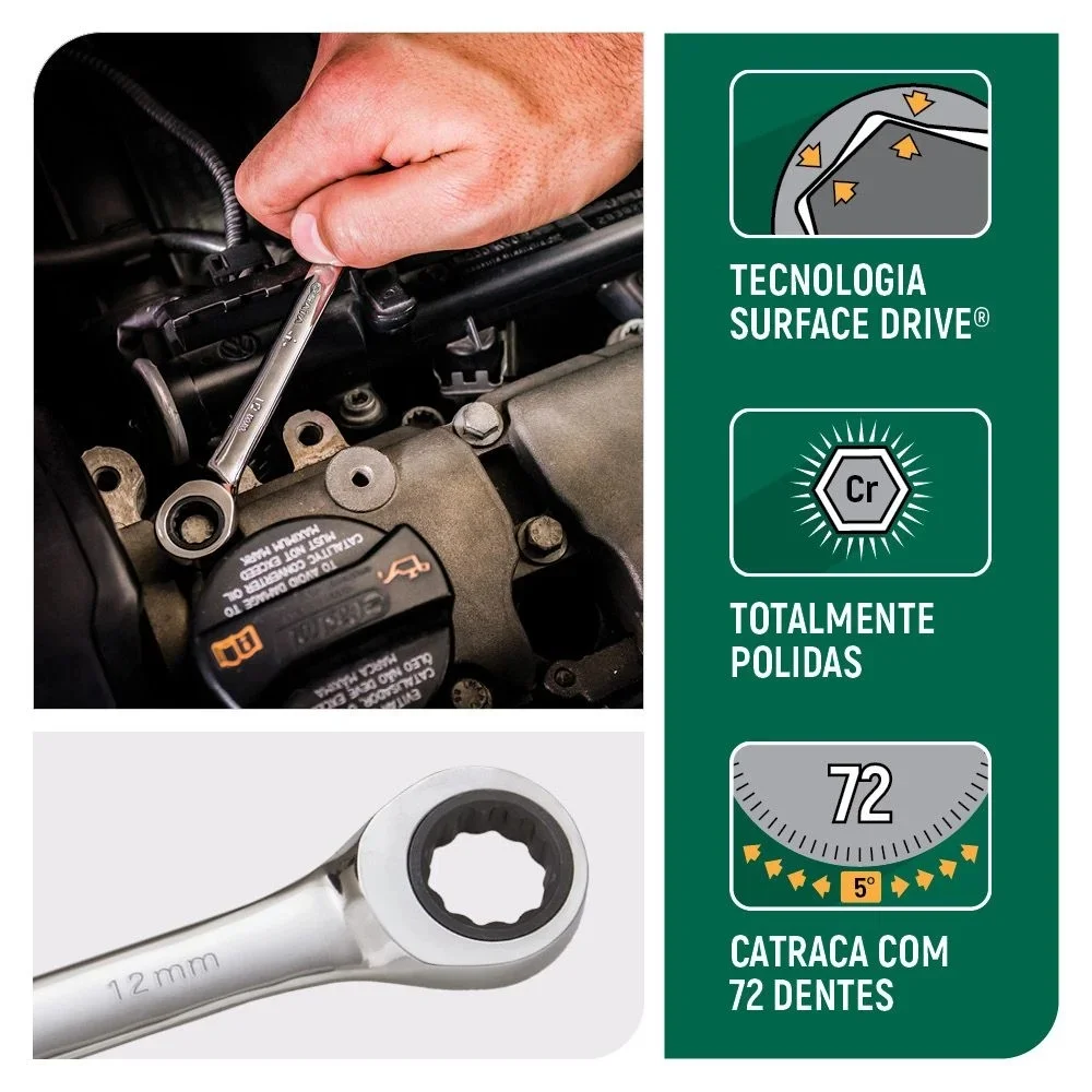 Jogo Chave Combinada com Catraca 16pcs CRV 8A24MM Sata ST08034L