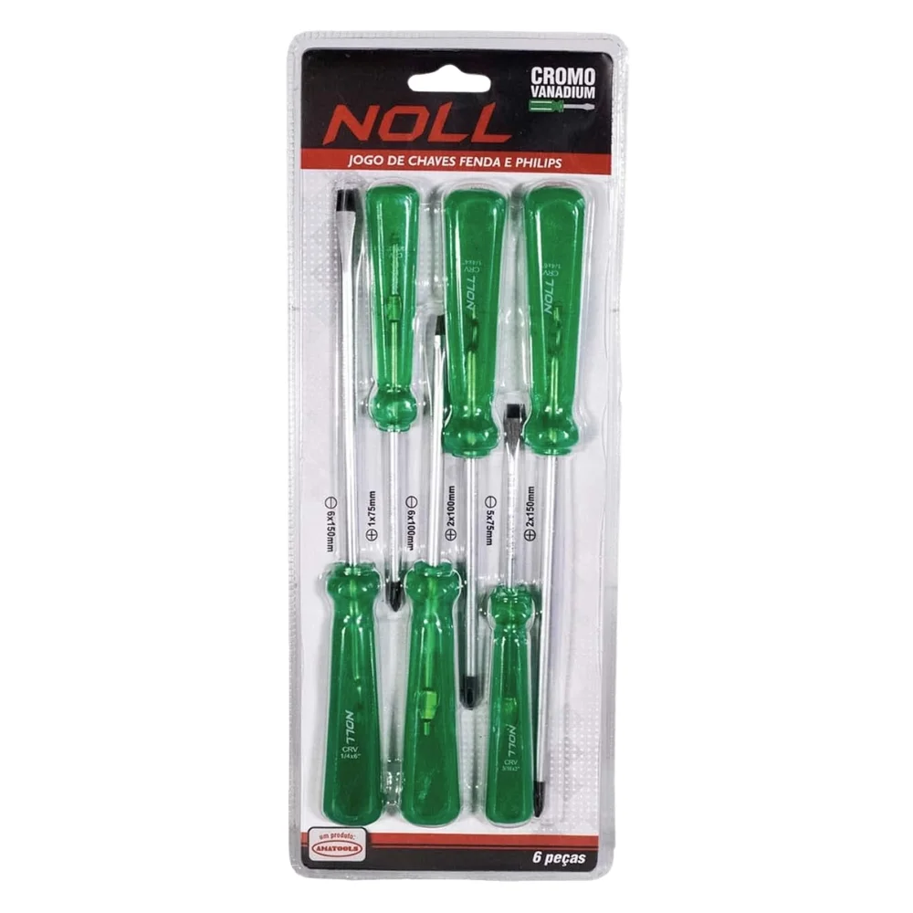 Jogo Chave de Fenda e Phillips 6pcs 3 Fendas e 3 Phillips CRV 3/16X3A1/4X6" Noll 3980002