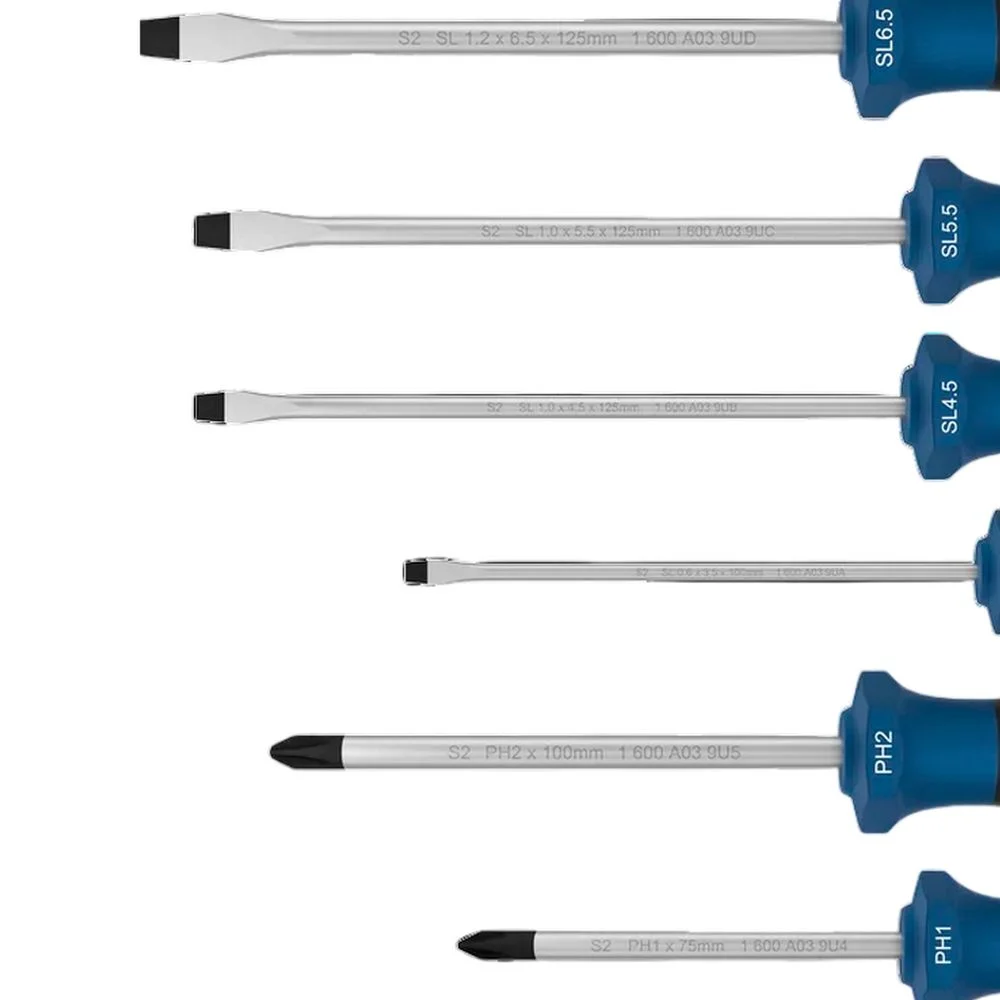 Jogo Chave de Fenda e Phillips 6pcs 4 Fendas 4 Phillips CRV Bosch 1600A039PE