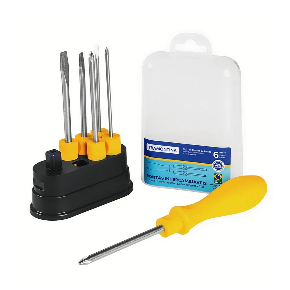 Jogo Chave de Fenda e Phillips 6pcs Intercambiaveis 3 Fendas e 3 Phillips 1/8X3A1/4X3" Tramontina 41110/506