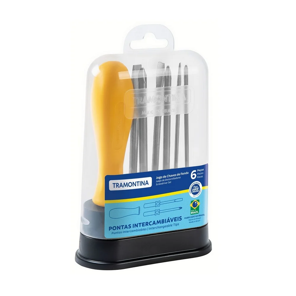 Jogo Chave de Fenda e Phillips 6pcs Intercambiaveis 3 Fendas e 3 Phillips 1/8X3A1/4X3" Tramontina 41110/506
