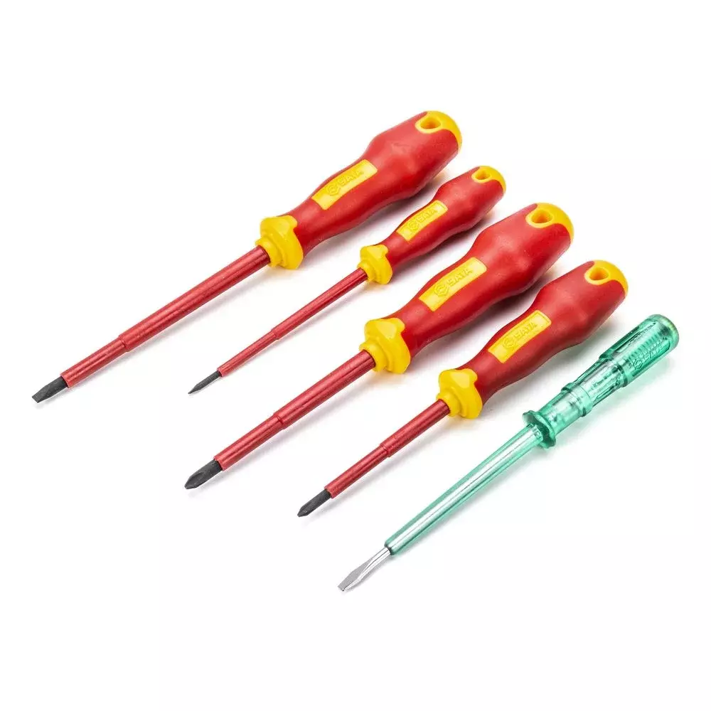 Jogo Chave de Fenda e Phillips Isolada 1000V 5pcs VDE IEC60900 2 Fenda 2 Phillips e 1 Chave Teste CRV Sata ST09302U