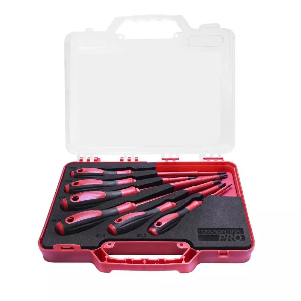 Jogo Chave de Fenda e Phillips Isolada 1000V 6pcs IEC60900 NR10 Cabo com Maleta 1/8X3"A1/4X6" Tramontina Pro 44347/221