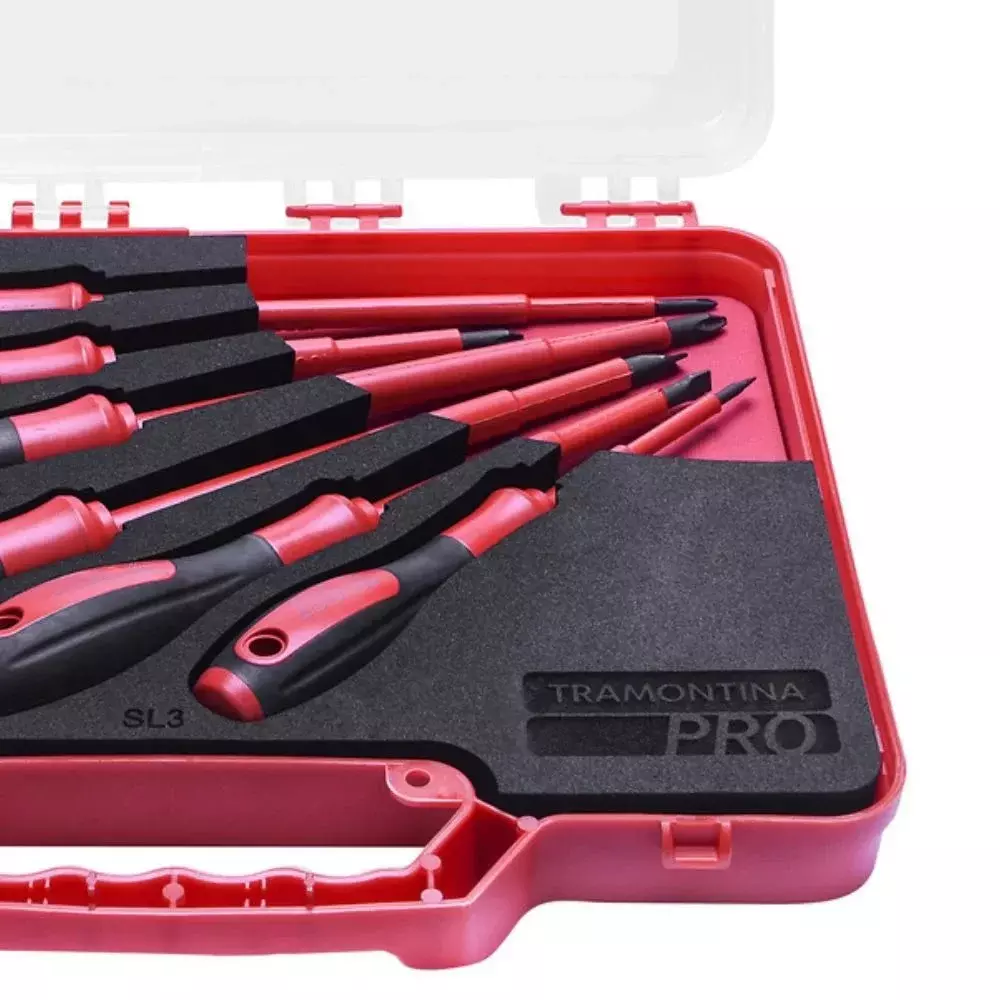 Jogo Chave de Fenda e Phillips Isolada 1000V 6pcs IEC60900 NR10 Cabo com Maleta 1/8X3"A1/4X6" Tramontina Pro 44347/221