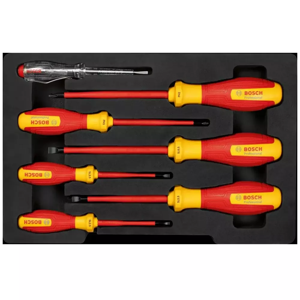 Jogo Chave de Fenda e Phillips Isolada 1000V 7pcs VDE EN/IEC60900 CRV Bosch 1600A02NF7