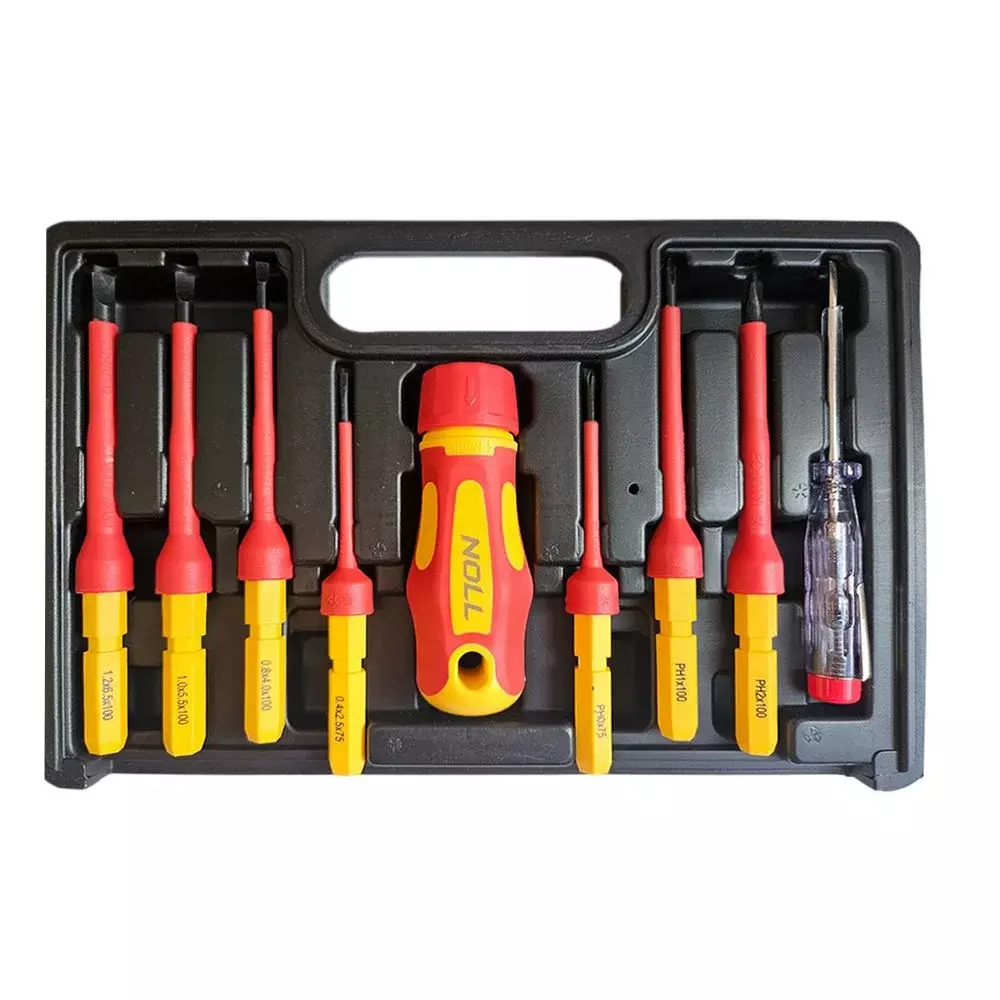 Jogo Chave de Fenda e Phillips Isolada 1000V 9pcs VDE IEC60900 NR10 4 Fenda 3 Phillips e 1 Teste CRV Noll VDE GS