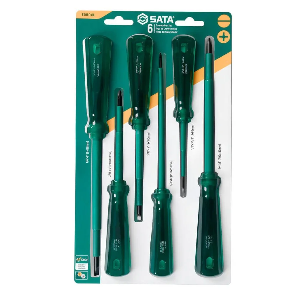 Jogo Chave de Fenda e Phillips Isolada 6pcs NBR9699 CRV 1/8X3.1/8A1/4X6 Sata ST08041L