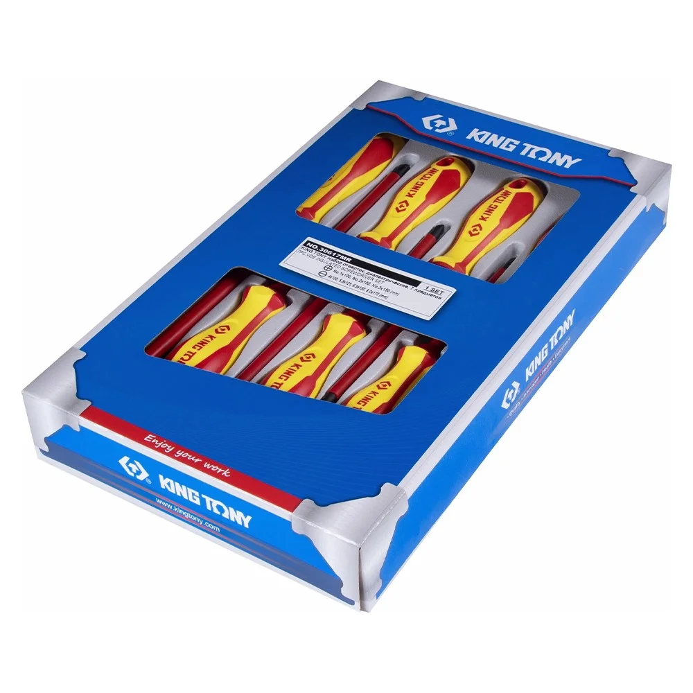 Jogo Chave de Fenda e Phillips Isolada 7pcs CRV 3/16X4A5/16X7" King Tony 30617MR