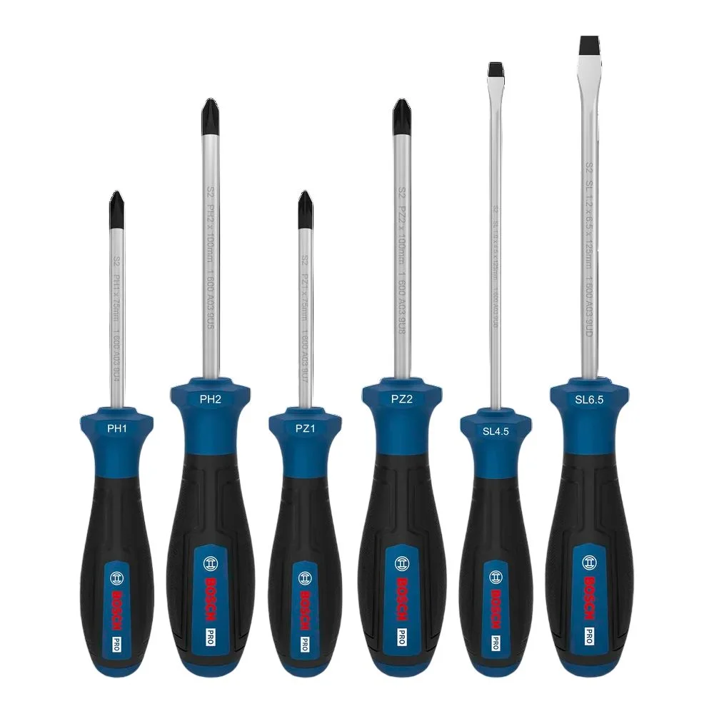 Jogo Chave de Fenda Phillips e Pozidriv 6pcs 2 Fendas 2 Phillips 2 Poziriv CRV Bosch 1600A039PD