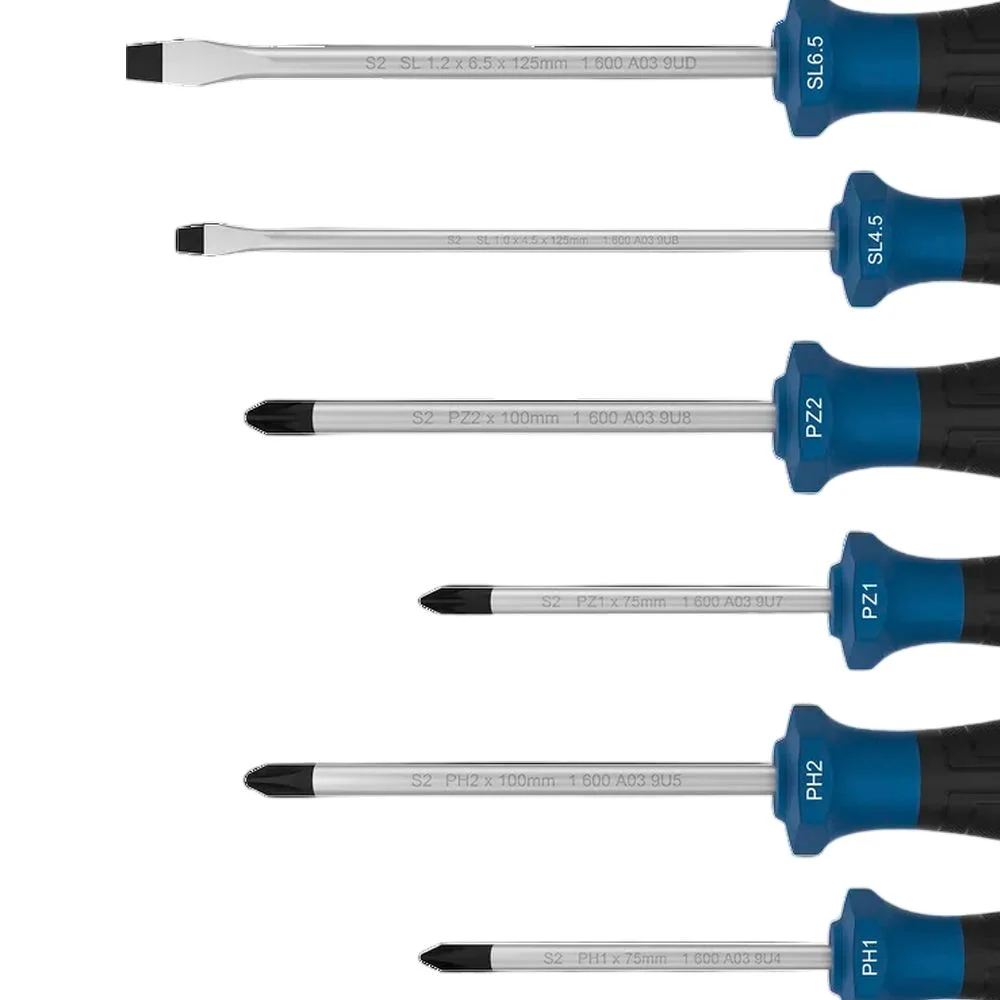 Jogo Chave de Fenda Phillips e Pozidriv 6pcs 2 Fendas 2 Phillips 2 Poziriv CRV Bosch 1600A039PD