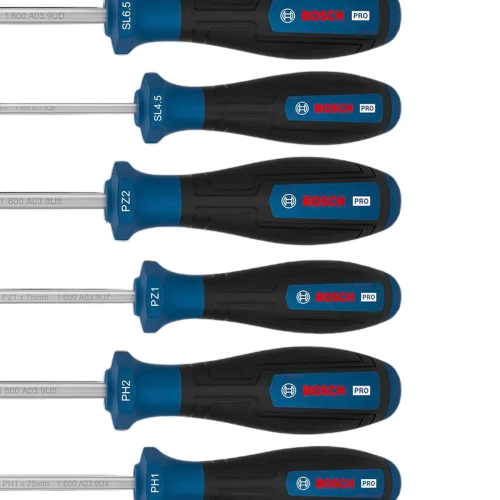 Jogo Chave de Fenda Phillips e Pozidriv 6pcs 2 Fendas 2 Phillips 2 Poziriv CRV Bosch 1600A039PD