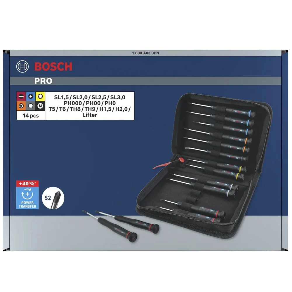 Jogo Chave de Precisao 14 Pecas Para Ourives Fenda Phillips Torx e Outros Bosch 1600A039PN
