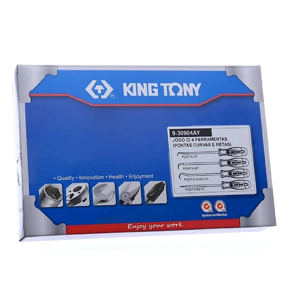 Jogo Chave Ponta Aguda 4pc 1 Reta e 3 Curvas King Tony 9-30904AY