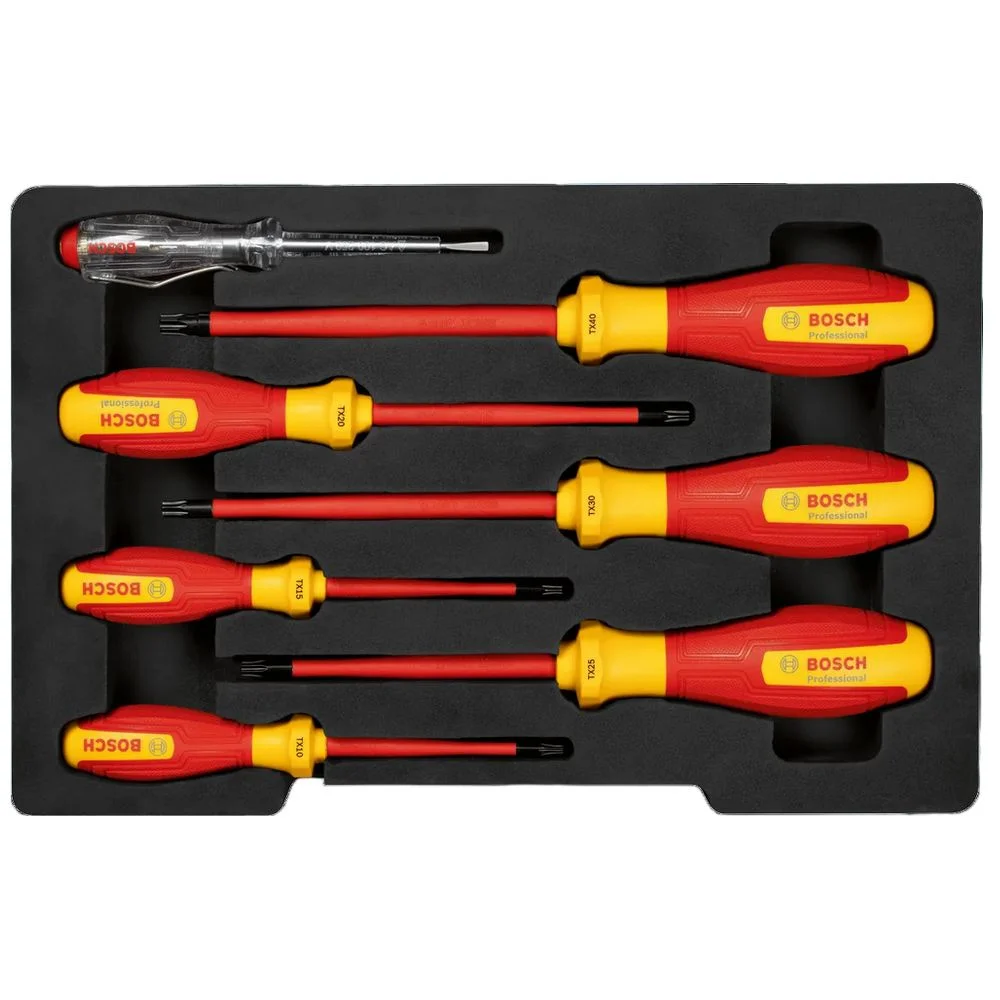 Jogo Chave Torx com Cabo Haste Isolada 1000V 7pcs VDE EN/IEC60900 CRV Bosch 1600A02NF8