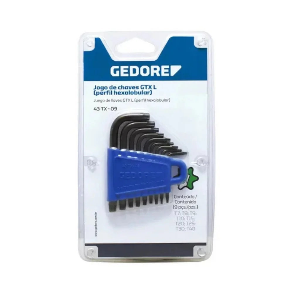 Jogo Chave Torx L 9 Pecas CRV T7AT40 Gedore 43TX09