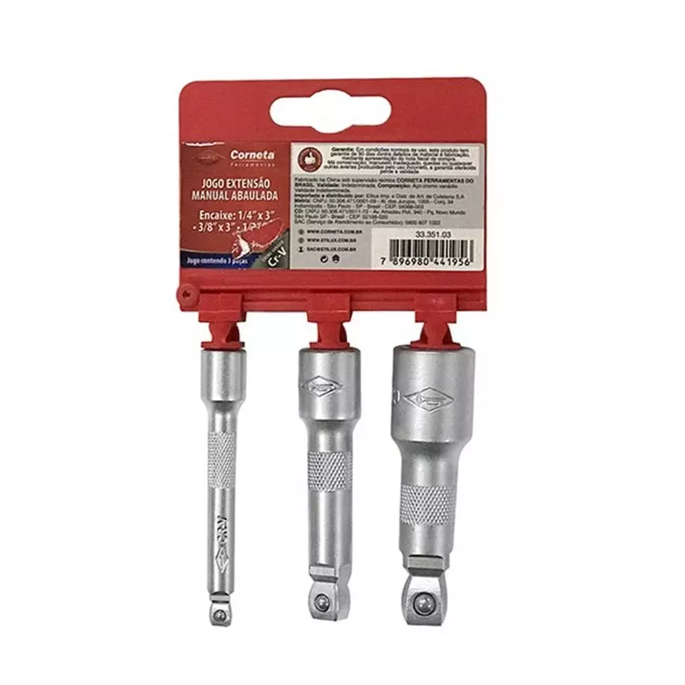 Jogo Extensao Abaulada para Soquete 3pcs 1/4X3" 3/8X3" 1/2X3" CRV Corneta 3335103