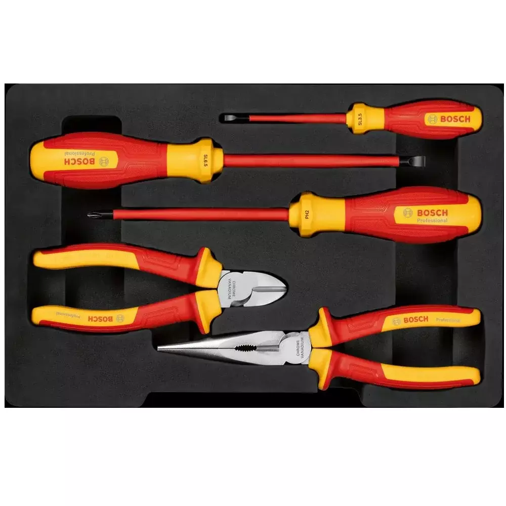 Jogo Ferramentas de Uso Geral Isoladas 5pcs 1000V VDE EN/IEC60900 Bosch 1600A02NG2