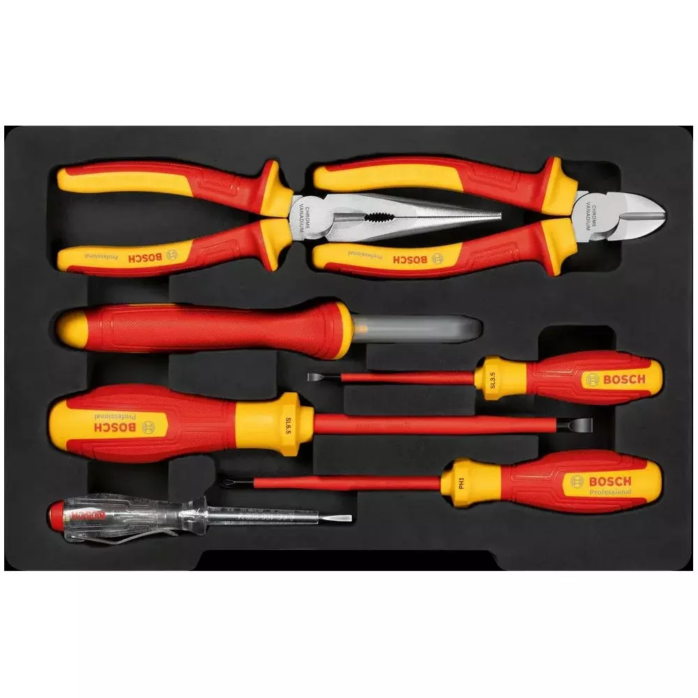 Jogo Ferramentas de Uso Geral Isoladas 7pcs 1000V VDE EN/IEC60900 Bosch 1600A02NG3