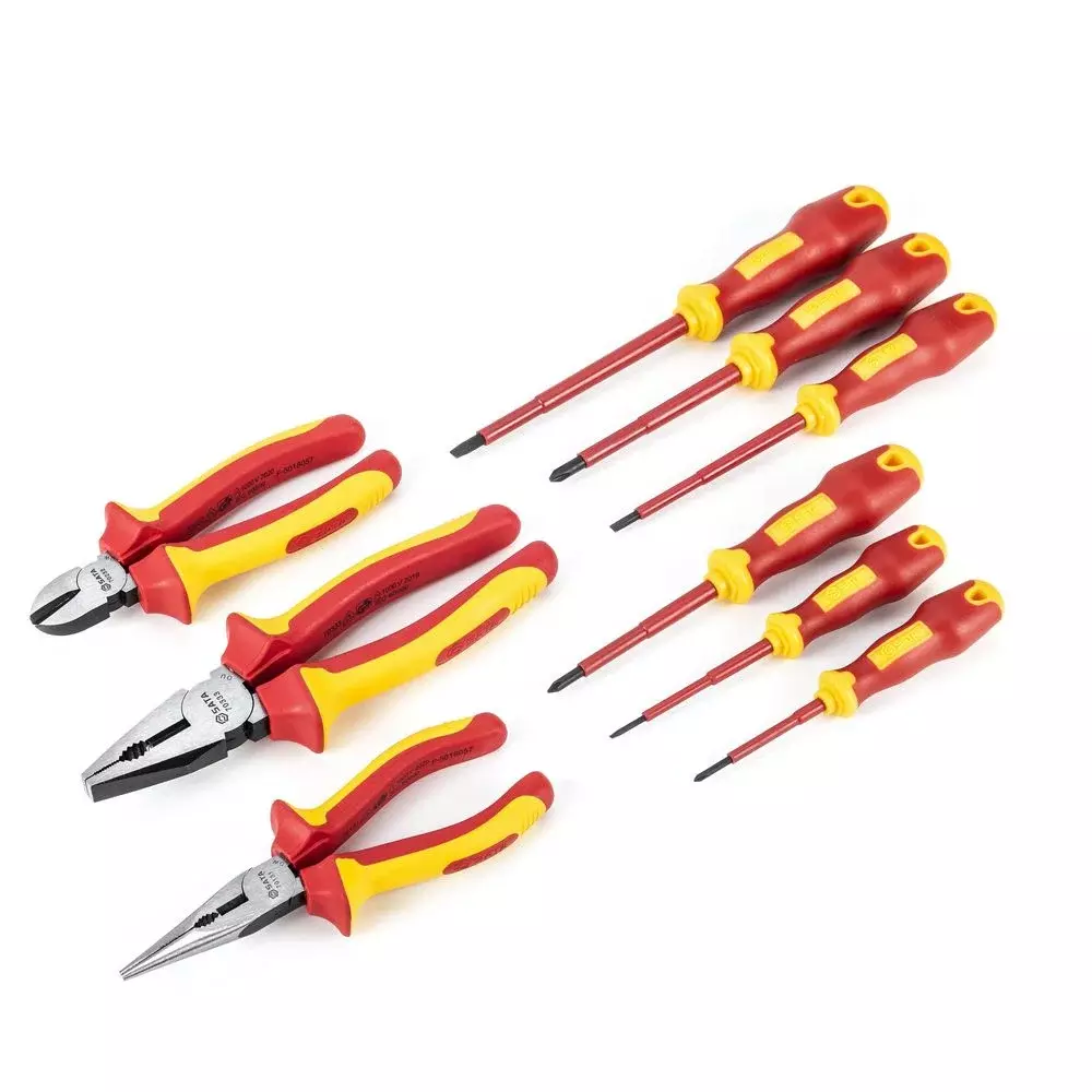 Jogo Ferramentas de Uso Geral Isoladas 9pcs 1000V VDE IEC60900 3 Fenda 3 Phillips e 3 Alicates Sata ST09262U
