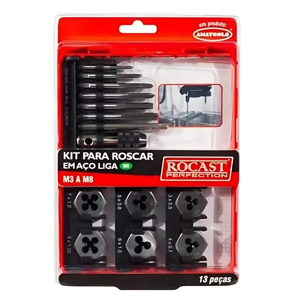 Jogo Ferramentas para Abrir Rosca 13pcs AC 3A8MM Rocast 940013