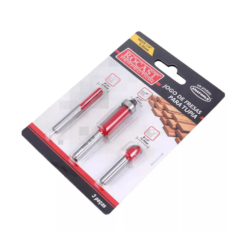 Jogo Fresa para Tupia Manual 3 Pecas Haste 1/4" MD Rocast 910018