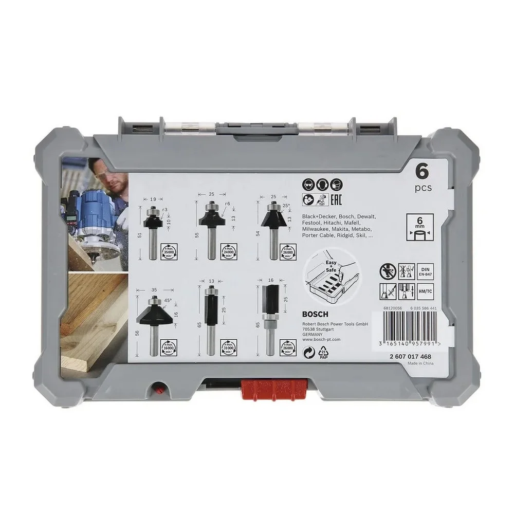 Jogo Fresa para Tupia Manual 9 Pecas Haste 6MM MD Bosch 2607017468