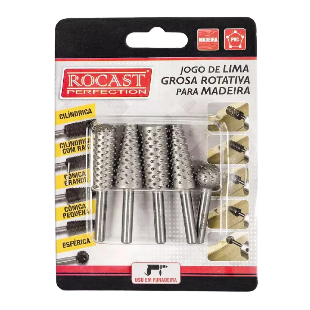 Jogo Lima Rotativa para Madeira 5 Pecas Rocast 450139