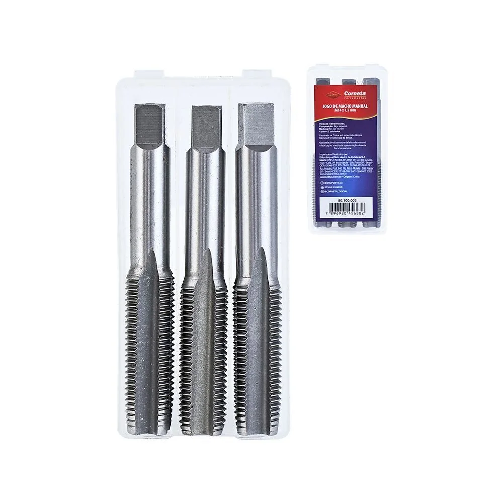 Jogo Macho Manual Mf 3 Pecas HSS 14X1,5MM Corneta 80100003