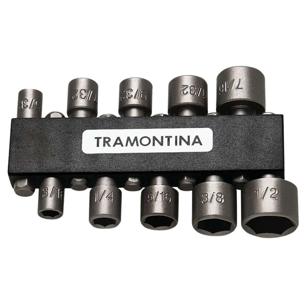 Jogo Ponta Canhao Porca 10pcs Encaixe 1/4" 5/32A1/2" Tramontina 43615/110