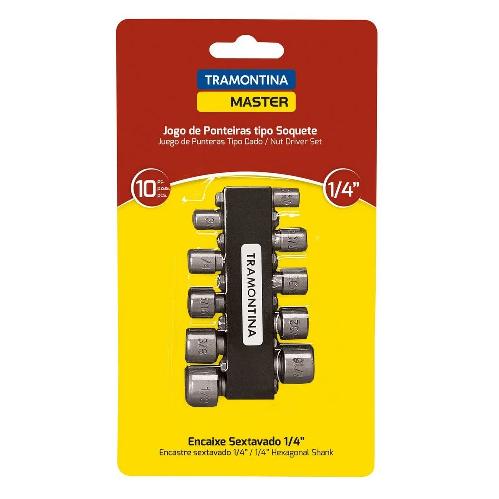 Jogo Ponta Canhao Porca 10pcs Encaixe 1/4" 5/32A1/2" Tramontina 43615/110