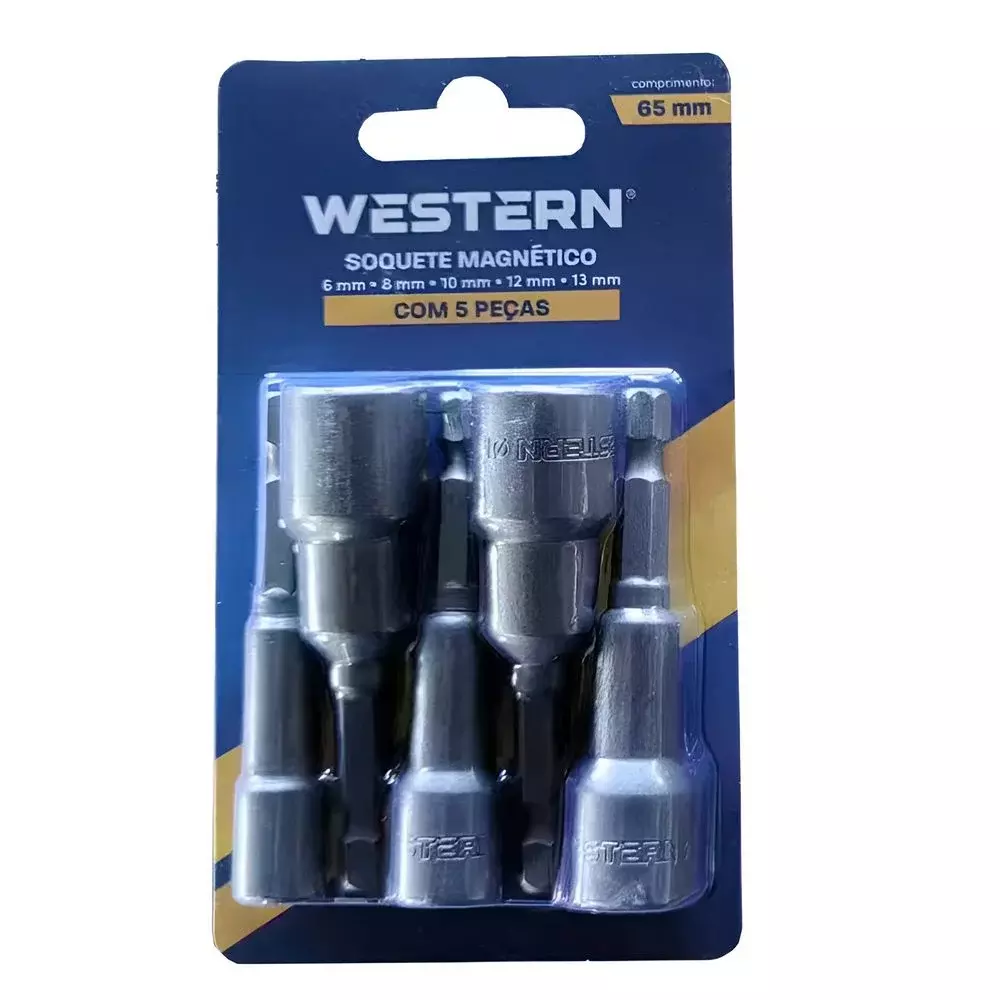 Jogo Ponta Canhao Porca Magnetico 5pcs Encaixe 1/4" 6A13MM Western W-109