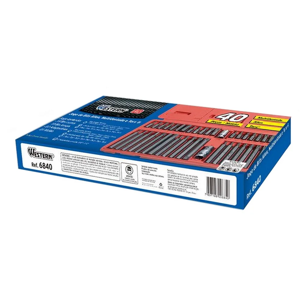 Jogo Ponta Multidentada Torx e Allen 40pcs Curta e Longa Western 6840