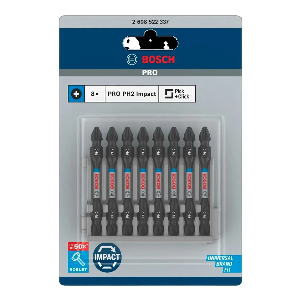 Jogo Ponta Phillips 8 Pecas PRO Impact PH2x65MM Bosch 2608522337