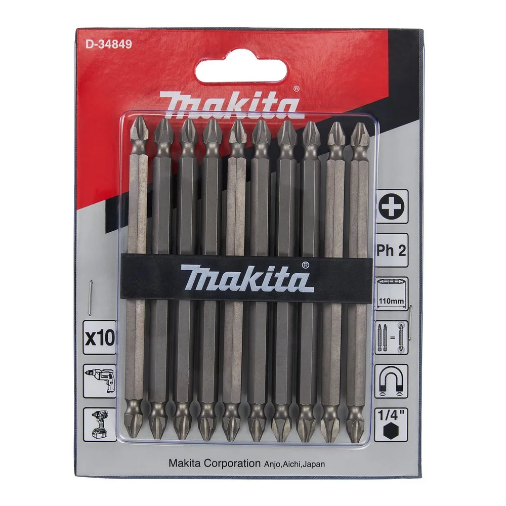 Jogo Ponta Phillips Dupla 10 Pecas 1/4XN2X110MM Makita D-34849