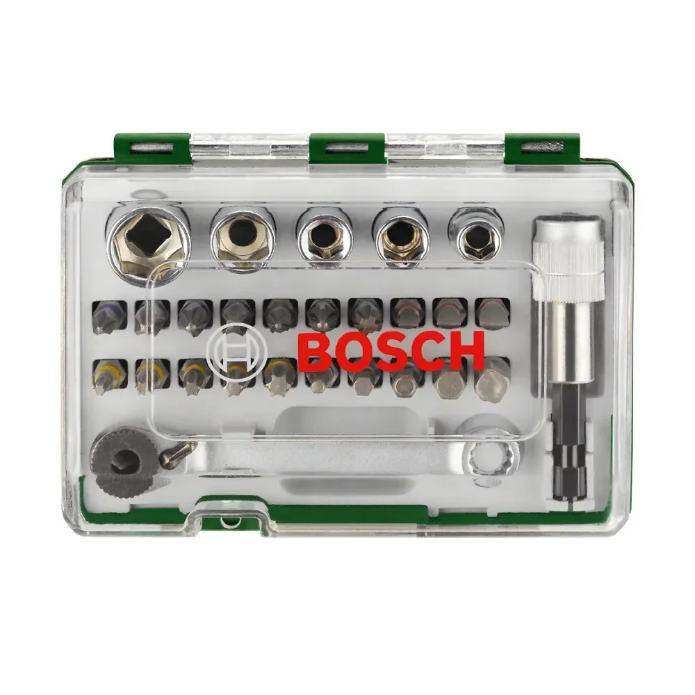 Jogo Pontas para Parafusar 27 Pecas Fenda Phillips Soquetes Outros e Chave Catraca 1/4" Bosch 2607017160