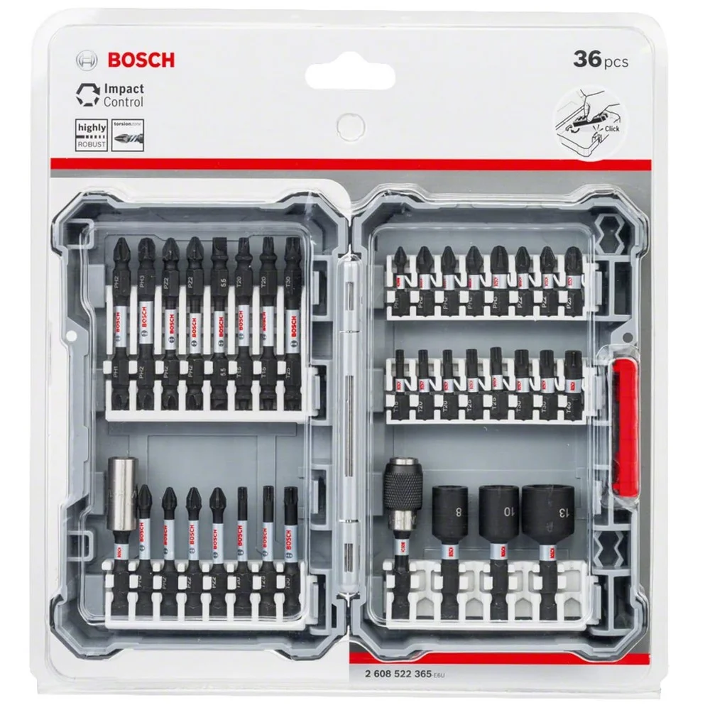 Jogo Pontas para Parafusar 36 Pecas Impact Control Phillips Torx Soquetes e Outros 1/4" Bosch 2608522517