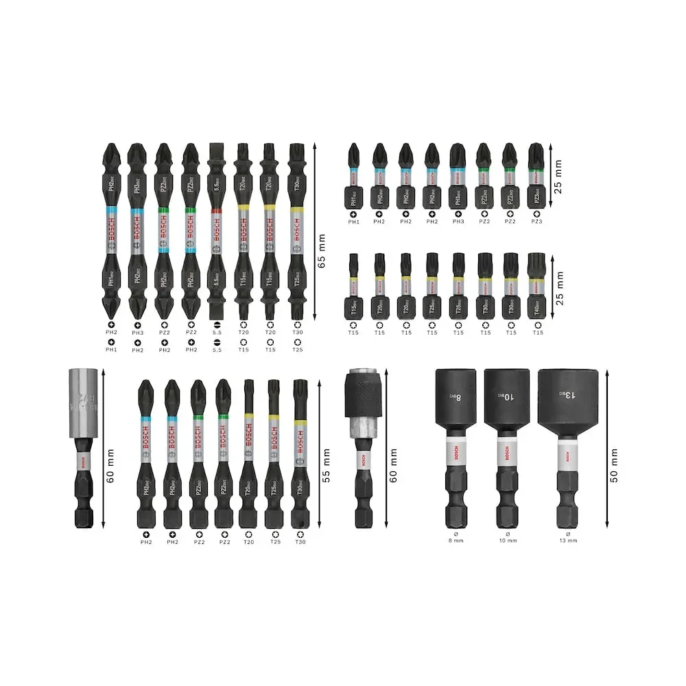 Jogo Pontas para Parafusar 36 Pecas Impact Control Phillips Torx Soquetes e Outros 1/4" Bosch 2608522517