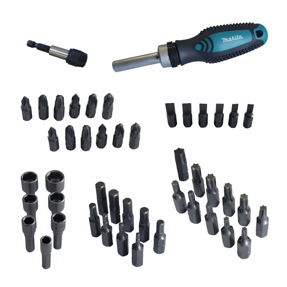 Jogo Pontas para Parafusar 47 Pecas Fenda Phillips Torx Outros e Chave Suporte 1/4" Makita B-36170