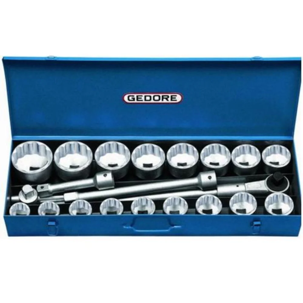 Jogo Soquete 1" Estriado 21pcs Encaixe 1" 1.7/16-3.1/8" Gedore D21KPU