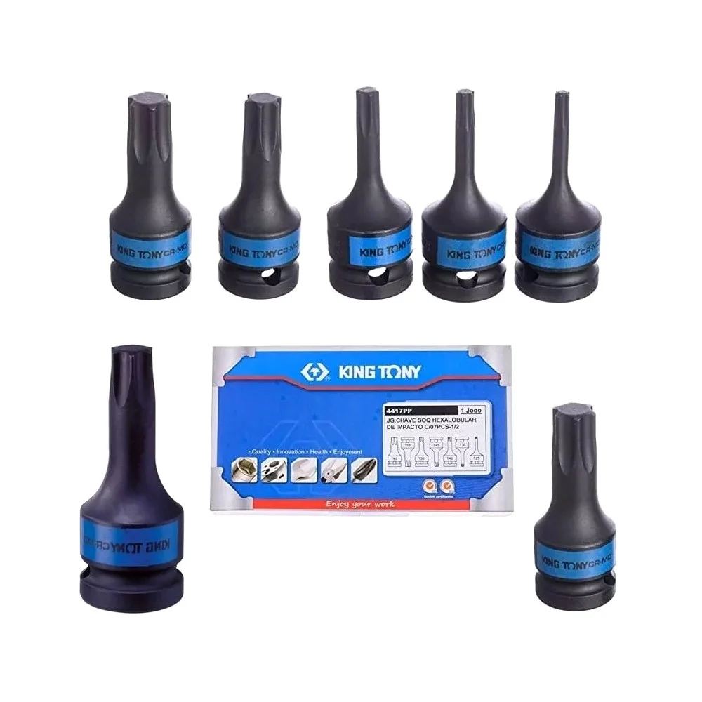 Jogo Soquete 1/2" de Impacto E-Torx 7pcs Encaixe 1/2" T25-T60 King Tony 4417PP