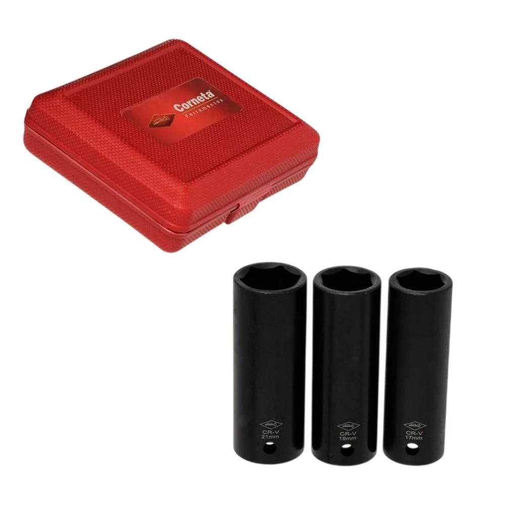 Jogo Soquete 1/2" de Impacto Longo 3pcs 17-21MM Corneta 3332503