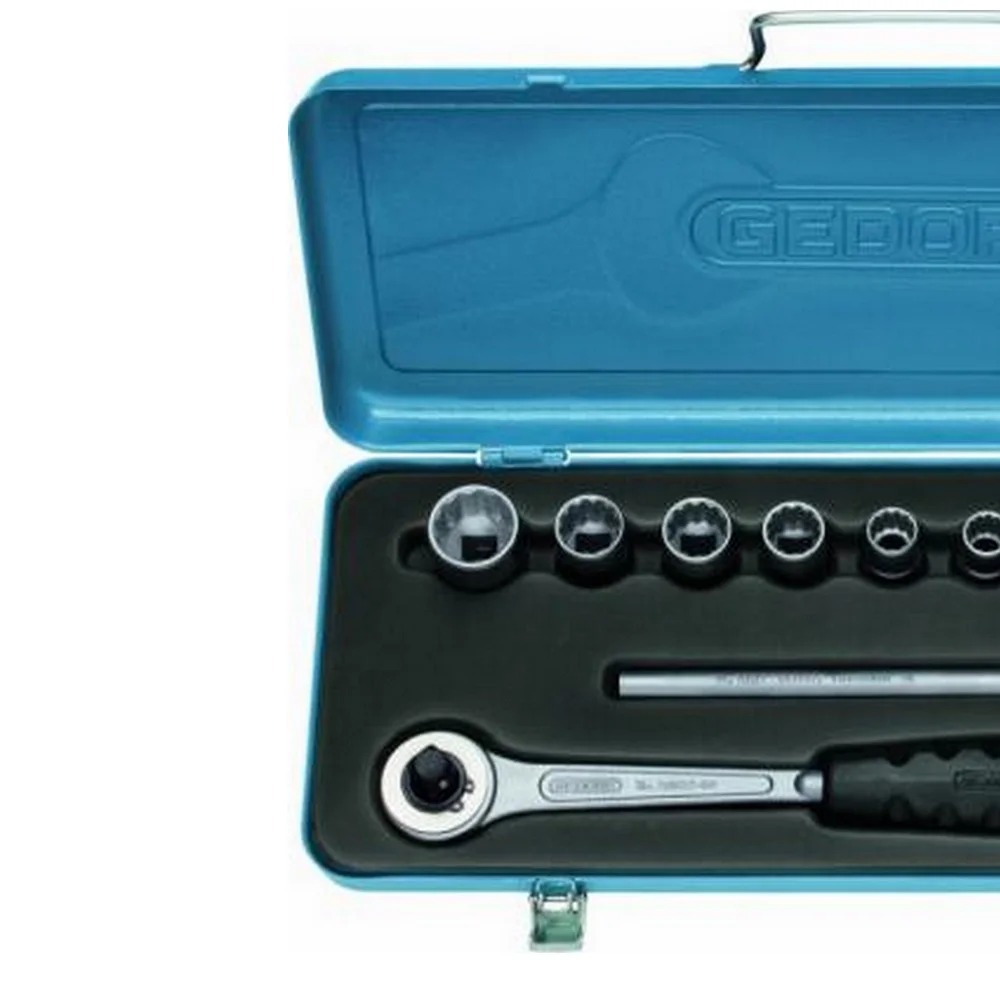 Jogo Soquete 1/2" Estriado 12 Pecas 10 Soquetes e 2 Acessorios CRV 3/8 A 1" Gedore D19LPZ