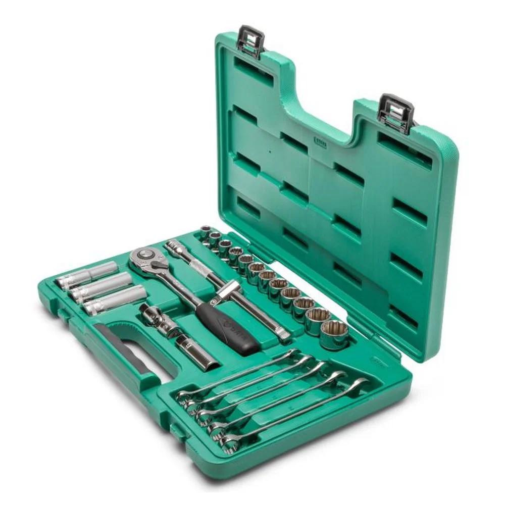 Jogo Soquete 1/2" Estriado 18pcs 14 Soquetes 4 Acessorios CRV 10 A 32MM Sata ST09203SJ