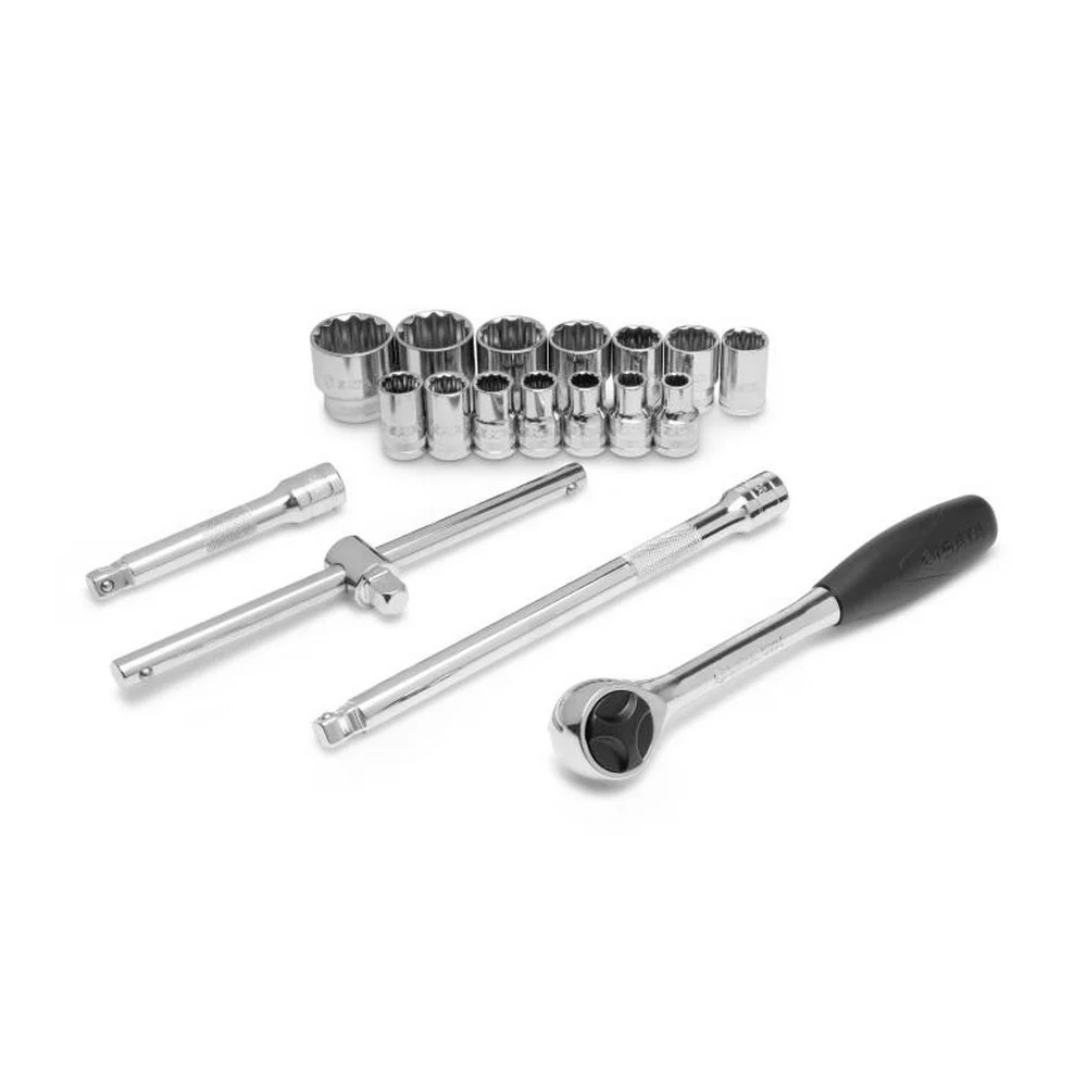 Jogo Soquete 1/2" Estriado 18pcs 14 Soquetes 4 Acessorios CRV 10 A 32MM Sata ST09203SJ