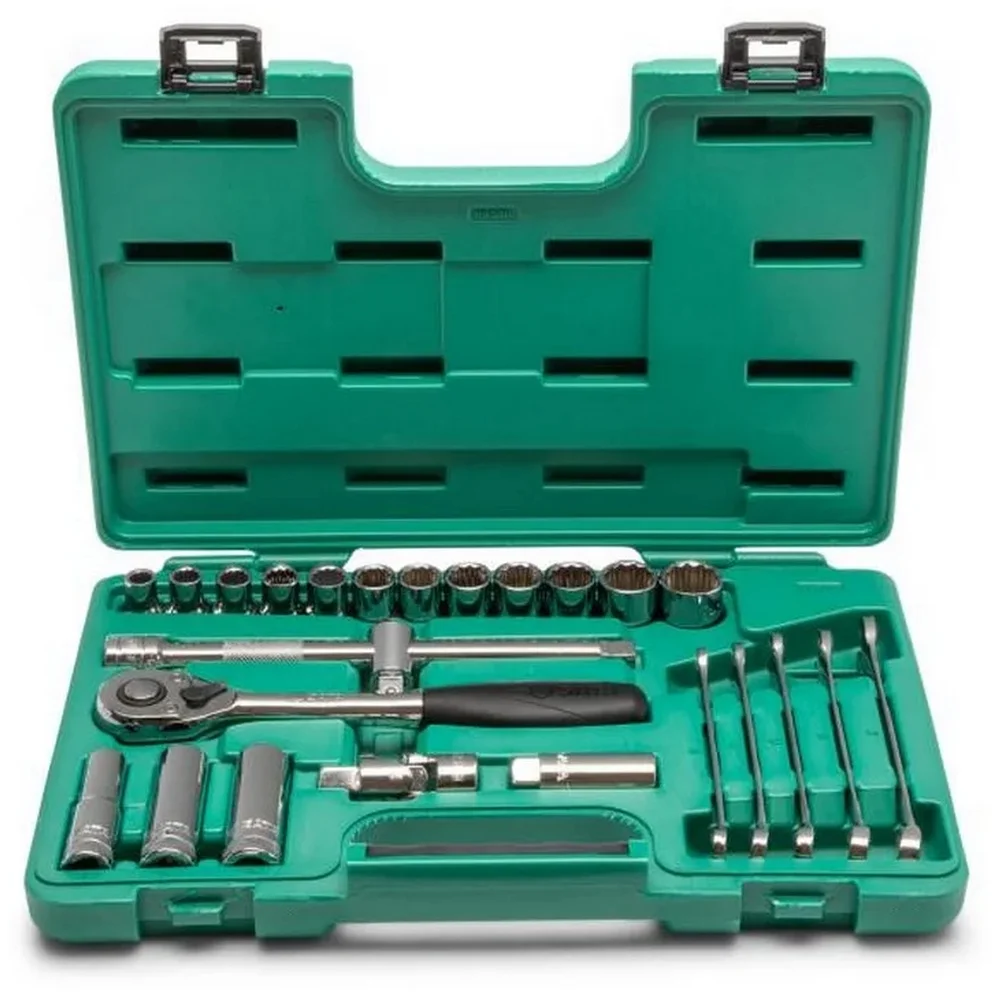 Jogo Soquete 1/2" Estriado 18pcs 14 Soquetes 4 Acessorios CRV 10 A 32MM Sata ST09203SJ