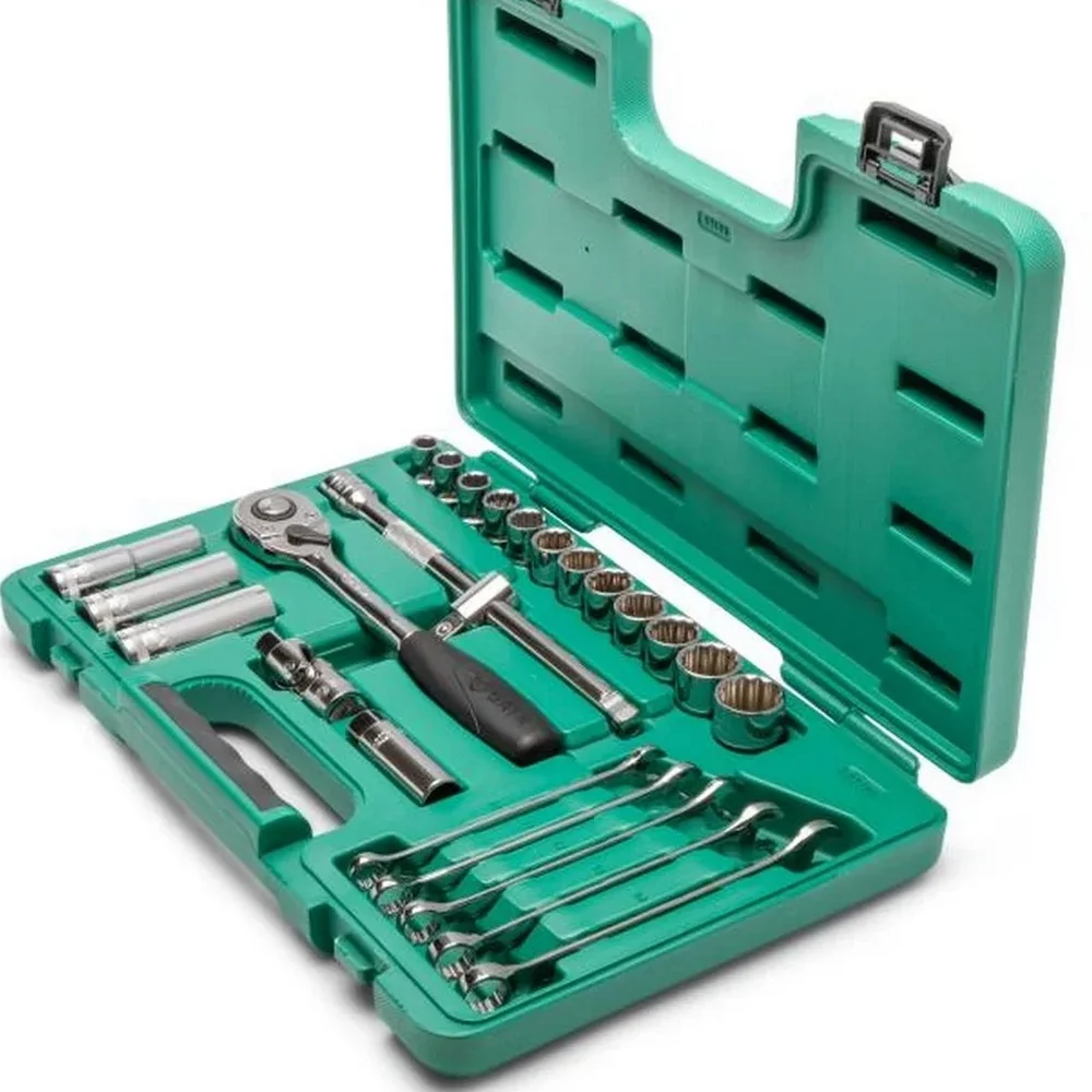 Jogo Soquete 1/2" Estriado 18pcs 14 Soquetes 4 Acessorios CRV 10 A 32MM Sata ST09203SJ