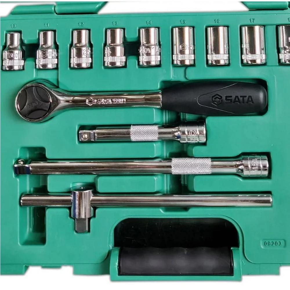 Jogo Soquete 1/2" Estriado 18pcs 14 Soquetes 4 Acessorios CRV 10 A 32MM Sata ST09203SJ